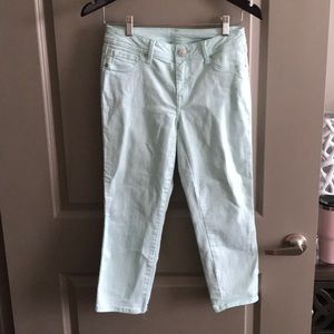Pastel blue Capri jeans.